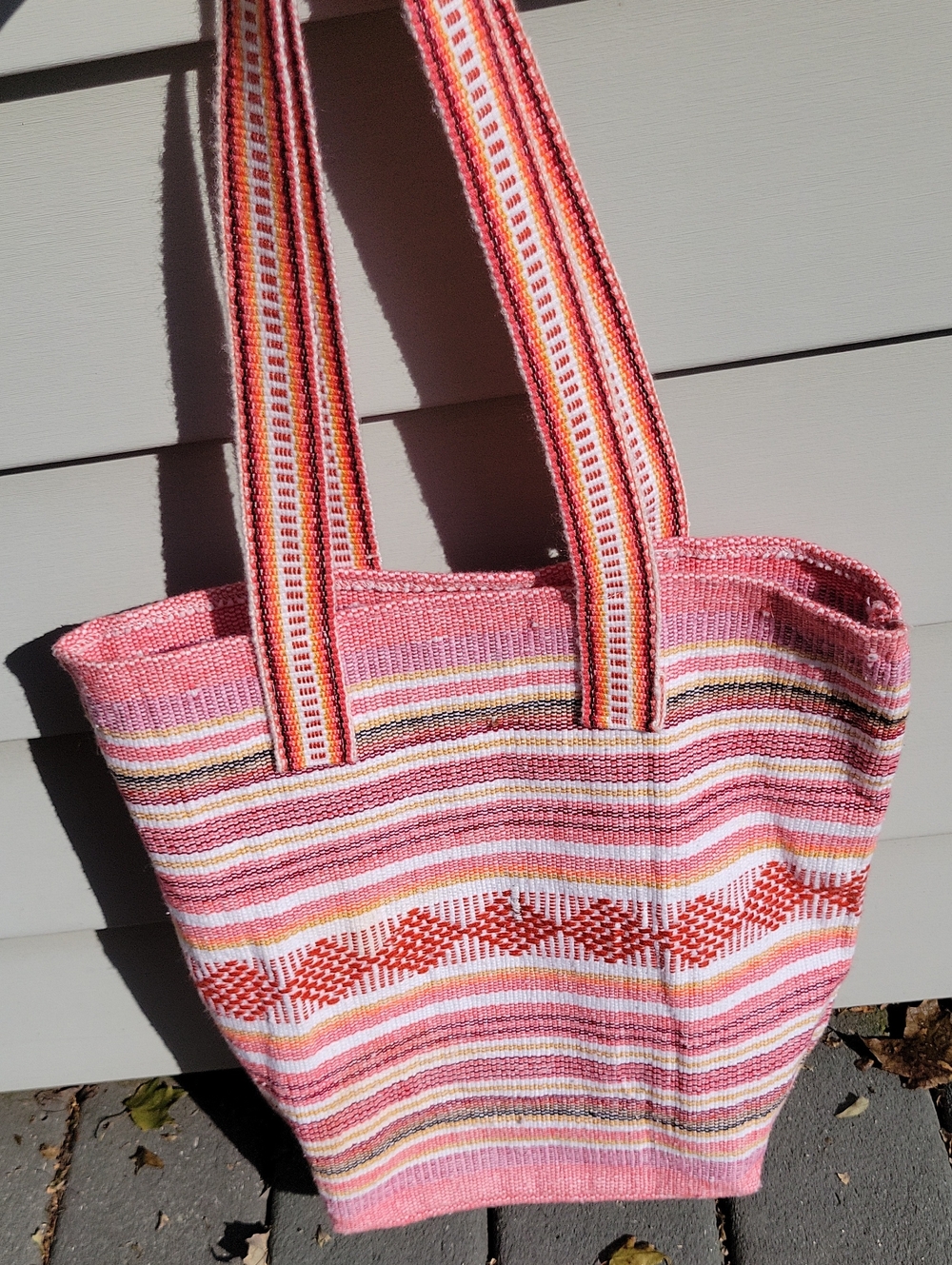 Pink Striped Woven Tote Bag